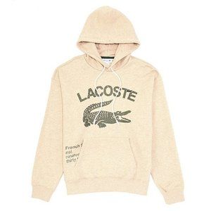Lacoste Men's Sweatshirt Loose-Fit Oversized Logo Hooded Soft Fleece Beige L NWT
